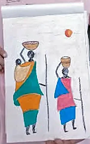 Student drawing — Folk figures