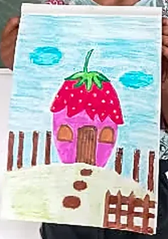 Student drawing of a strawberry house