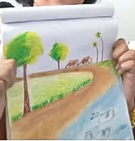 Student drawing — Village road